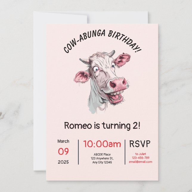 Tarjeta de invitación para cumpleaños Moo-sterious (Anverso)