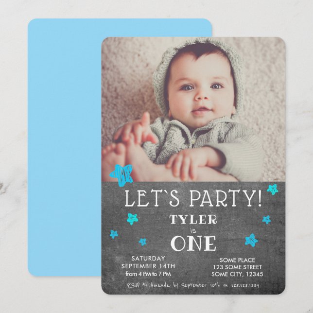 Tarjeta de invitación para cumpleaños número 1 con (Anverso / Reverso)