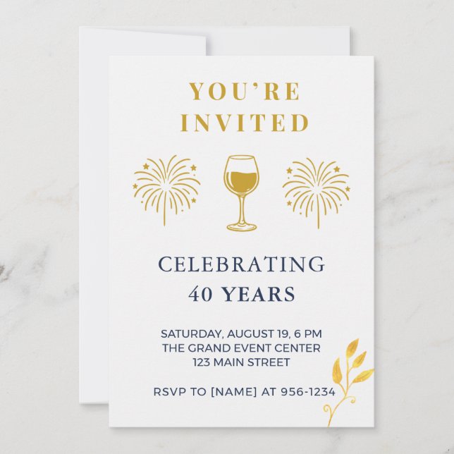 Tarjeta de invitación para cumpleaños número 40 mo (Anverso)