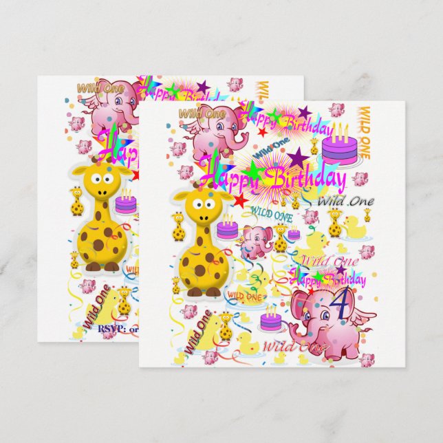 Tarjeta de Invitación para Cumpleaños Número Uno " (Anverso / Reverso)