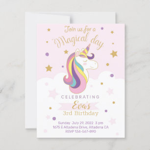 Tarjeta de invitación para cumpleaños unicornio