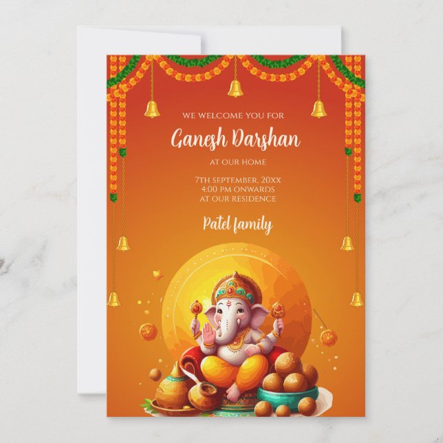 Tarjeta de invitación para darshan de Ganpati Tarj (Anverso)