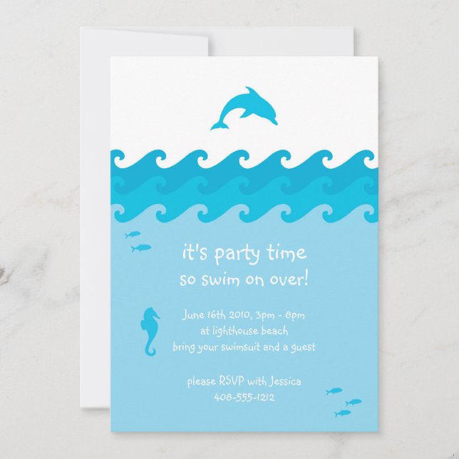 Tarjeta de invitación para delfines y olas oceánic (Anverso)