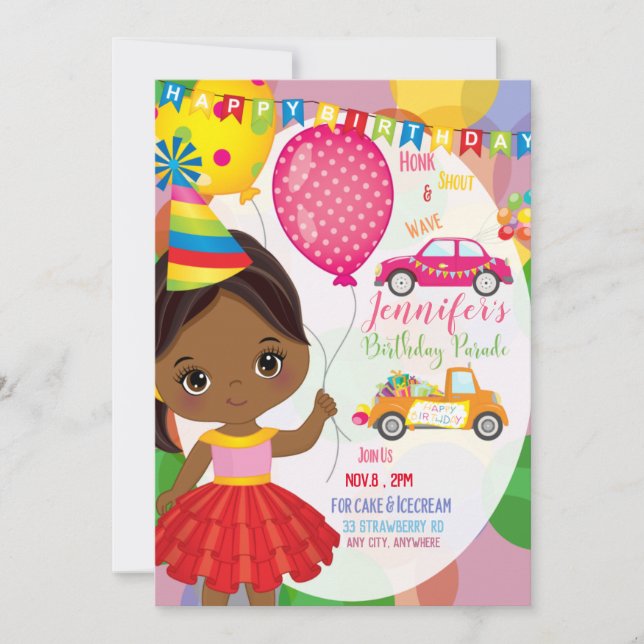 Tarjeta de invitación para desfile de cumpleaños (Anverso)
