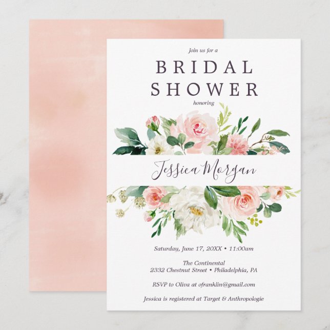 Tarjeta de invitación para ducha de novia Airy Rub (Anverso / Reverso)