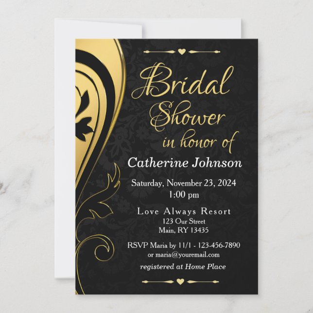 Tarjeta de invitación para ducha de novia Boda neg (Anverso)