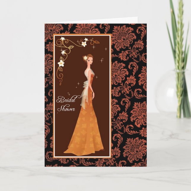 Tarjeta de invitación para ducha de novia Damask (Anverso)