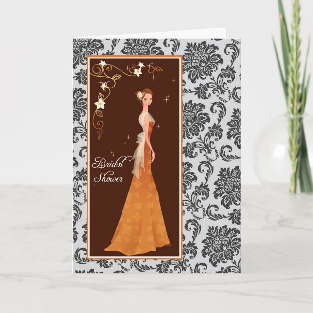 Tarjeta de invitación para ducha de novia Damask e (Anverso)