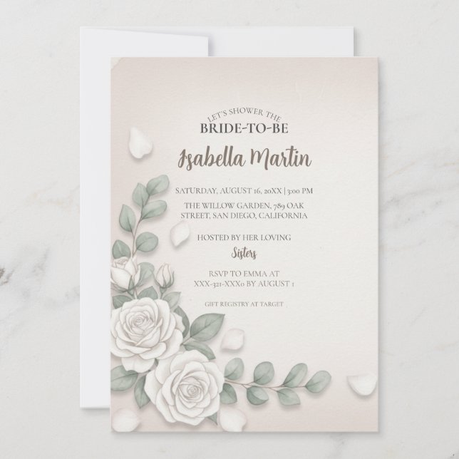 Tarjeta de invitación para ducha de novia floral R (Anverso)