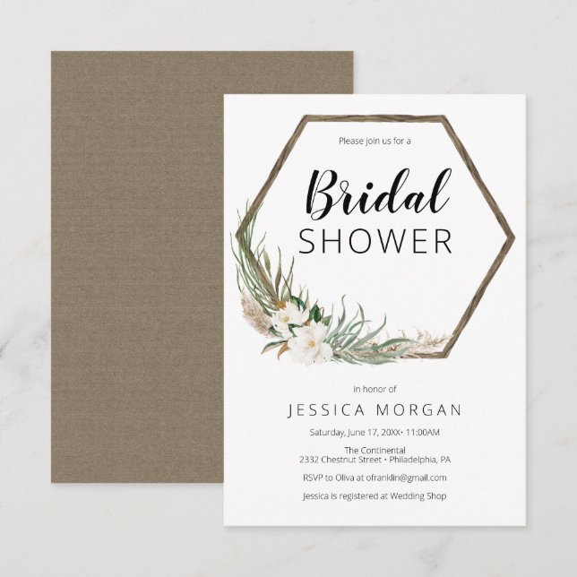 Tarjeta de invitación para ducha de novias bohemia (Anverso / Reverso)