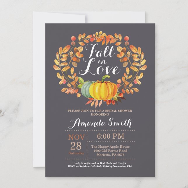 Tarjeta de invitación para ducha nupcial de otoño  (Anverso)