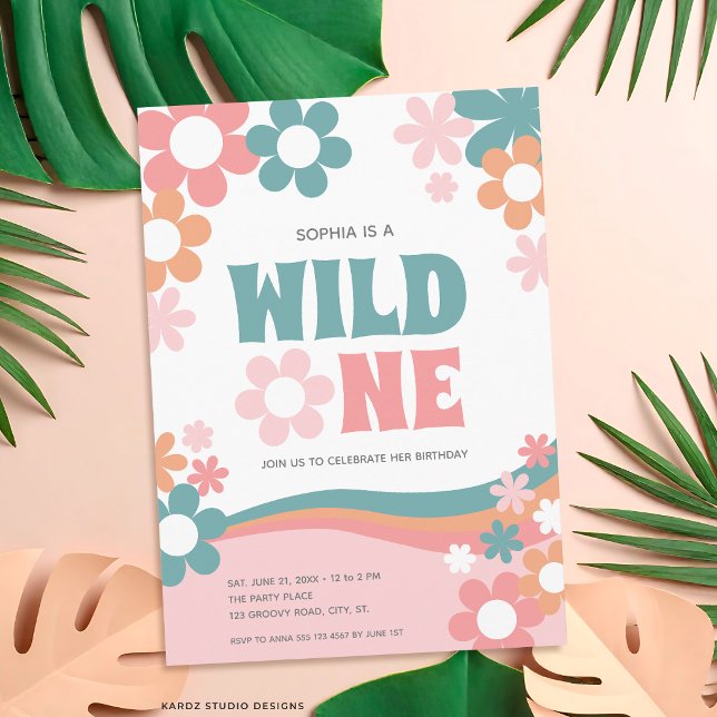 Tarjeta de Invitación para el 1er Cumpleaños de Da (The front of the invitation is shown at a 5x7 inch. Choose size, paper, + corner style.)