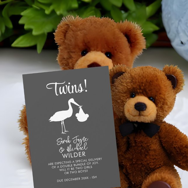 Tarjeta de Invitación para el embarazo de gemelos, (Congratulations on your double bundle of joy! Send these cards to share the news!)