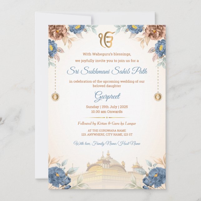 Tarjeta de invitación para el Floral Sukhmani Sahi (Anverso)