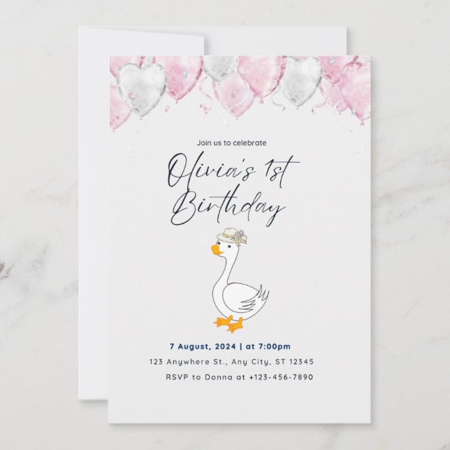 Tarjeta de Invitación para el Primer Cumpleaños co (Anverso)