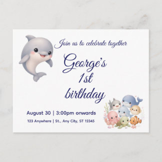 Tarjeta de invitación para el primer cumpleaños Cu
