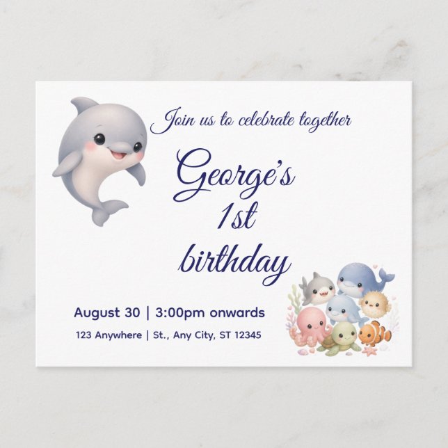 Tarjeta de invitación para el primer cumpleaños Cu (Anverso)