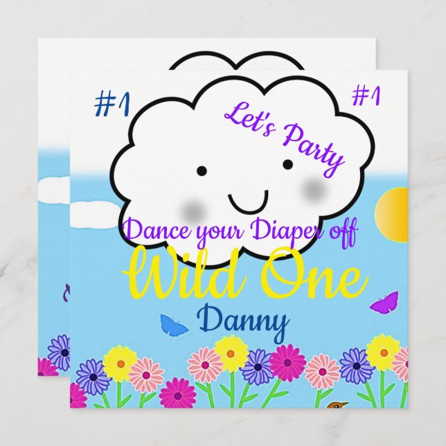 Tarjeta de Invitación para el Primer Cumpleaños de (Anverso / Reverso)