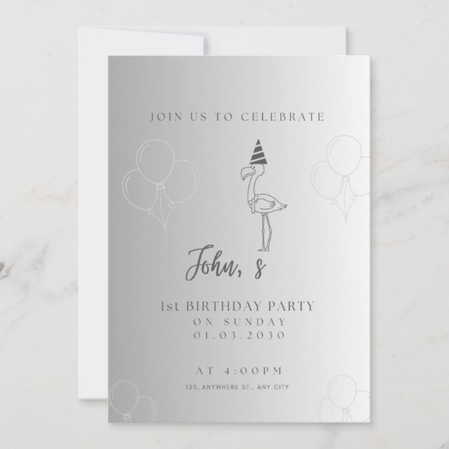 Tarjeta de invitación para el primer cumpleaños de (Anverso)