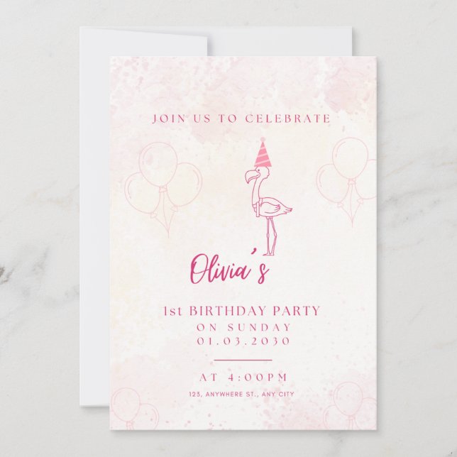 Tarjeta de invitación para el primer cumpleaños de (Anverso)