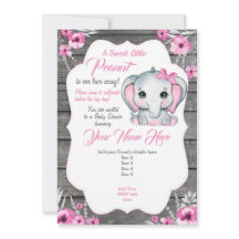 Tarjeta de invitación para elefantes grises rosado