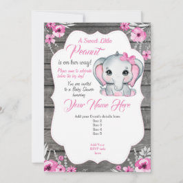 Tarjeta de invitación para elefantes grises rosado