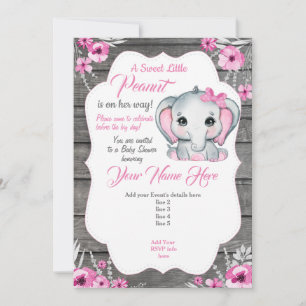 Tarjeta de invitación para elefantes grises rosado