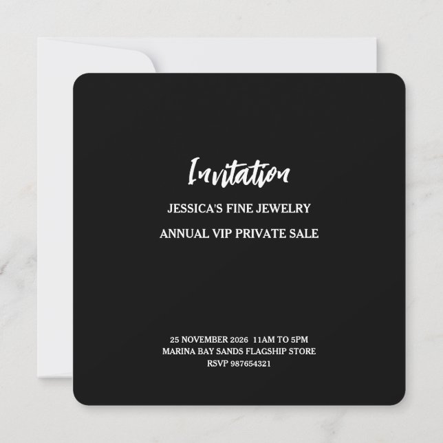 Tarjeta de invitación para evento de venta privada (Reverso)