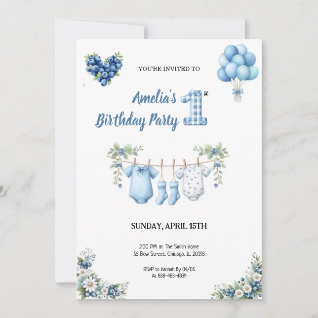 TARJETA DE INVITACIÓN PARA FIESTA DE CUMPLEAÑOS AZ (Anverso)