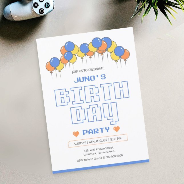 Tarjeta de Invitación para Fiesta de Cumpleaños co (funny birthday invitation card , retro birthday card , gamer birthday party , )