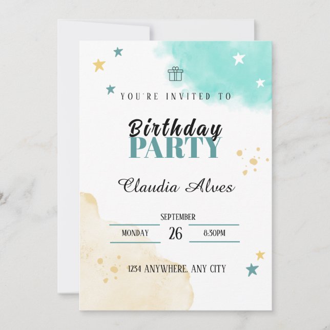 Tarjeta de invitación para fiesta de cumpleaños de (Anverso)