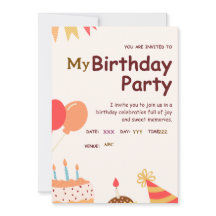 Tarjeta de invitación para fiesta de cumpleaños de
