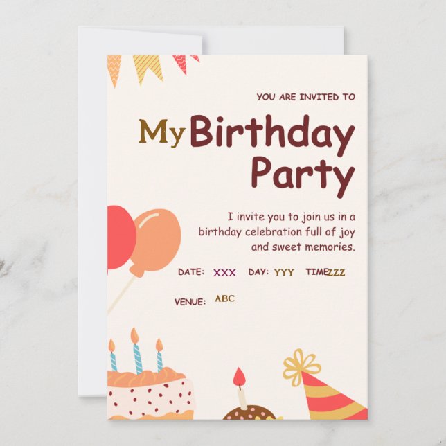 Tarjeta de invitación para fiesta de cumpleaños de (Anverso)