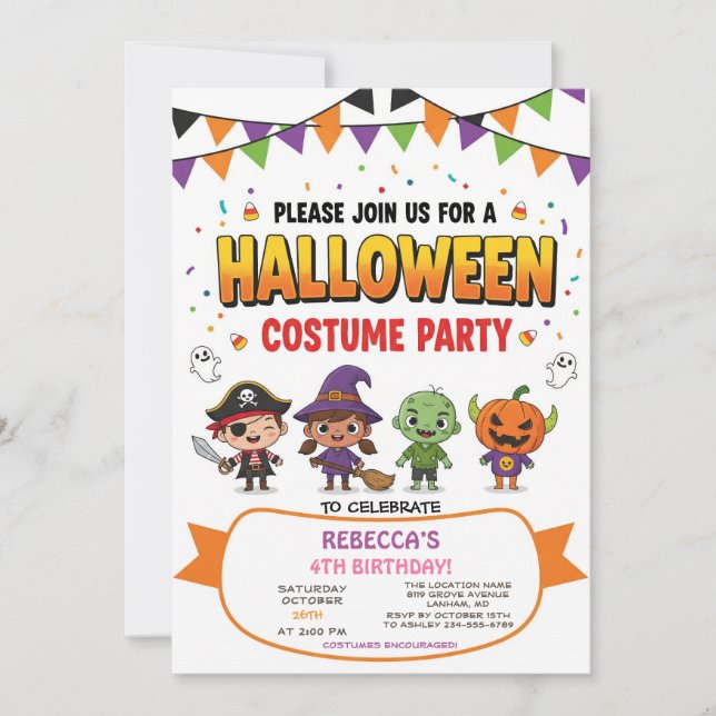 Tarjeta de invitación para fiesta de disfraces de  (Anverso)