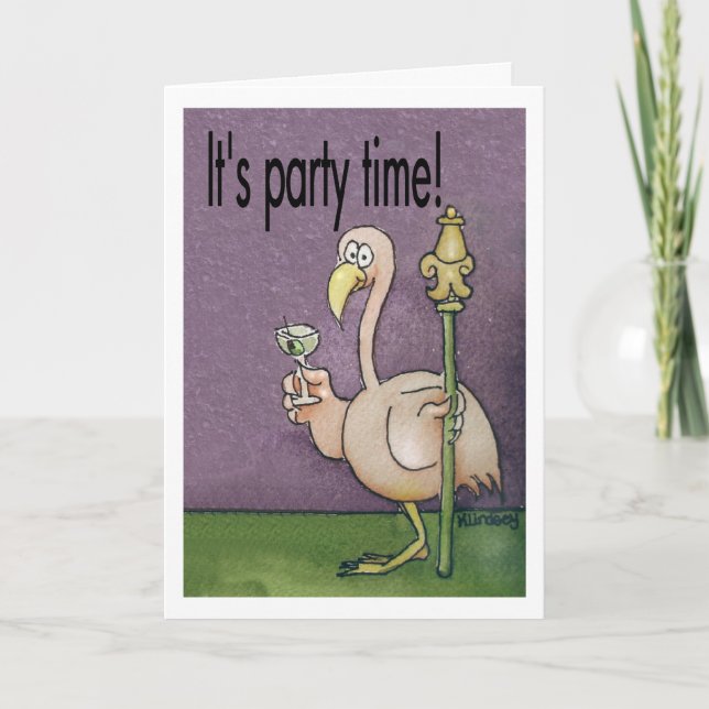 Tarjeta de invitación para fiesta de flamingo rosa (Anverso)