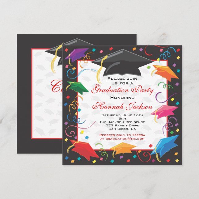 Tarjeta de invitación para fiesta de graduación (Anverso / Reverso)
