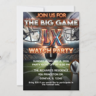 Tarjeta de invitación para fiesta de la Super Bowl