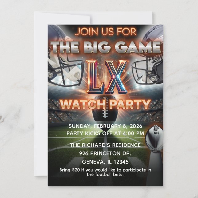 Tarjeta de invitación para fiesta de la Super Bowl (Anverso)