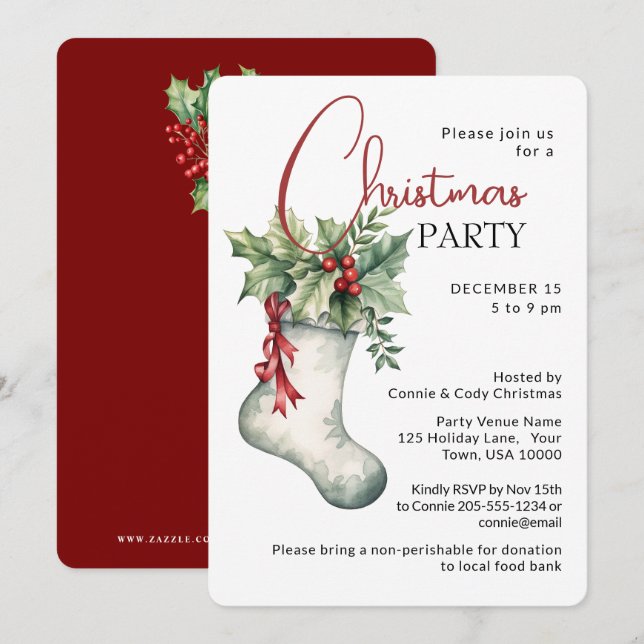 Tarjeta de Invitación para Fiesta de Navidad con C (Anverso / Reverso)