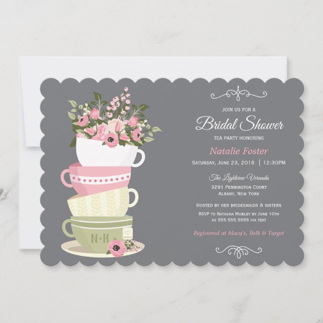 Tarjeta de invitación para fiesta de té de ducha n (Anverso)