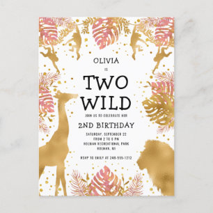 Tarjeta de invitación para fiesta safari rosa de c