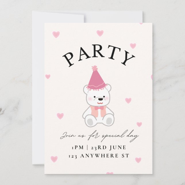 Tarjeta de invitación para fiesta temática de osit (Anverso)