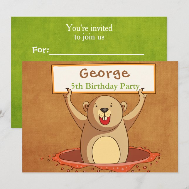 Tarjeta de invitación para fiestas de Groundhog Gr (Anverso / Reverso)