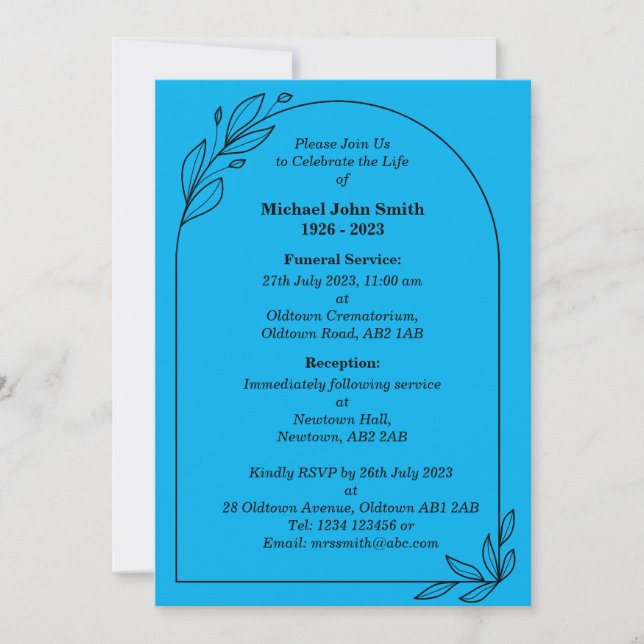 Tarjeta de invitación para funerales Minimalistas  (Anverso)