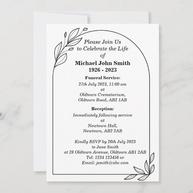 Tarjeta de invitación para funerales Minimalistas  (Anverso)