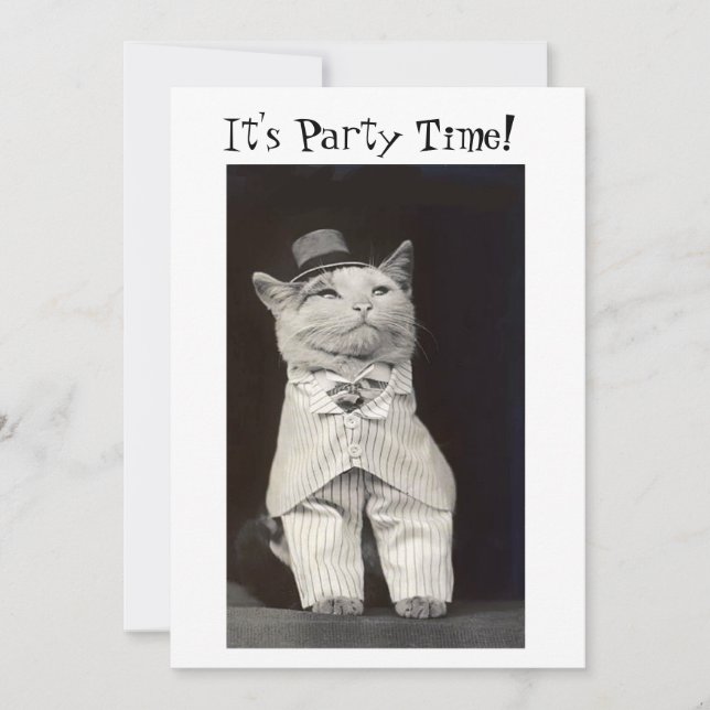 Tarjeta de invitación para gato fiesta (Anverso)