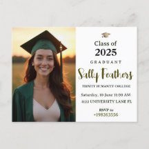 Tarjeta de invitación para graduación verde clásic