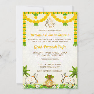 Tarjeta de Invitación para Hindu Graha Pravesh Puj