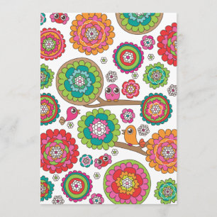 Tarjeta de invitación para ilustracion de aves y f