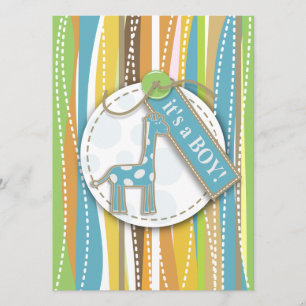 Tarjeta de invitación para jirafa de Baby Boy Show